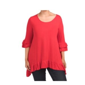 FORGOTTEN GRACE Plus Red Ruffle Sleeve Tunic Size 1X NWOT